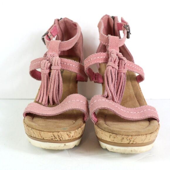 Minnetonka Lincoln Pink Wedge Suede Sandals 9 - Picture 2 of 9